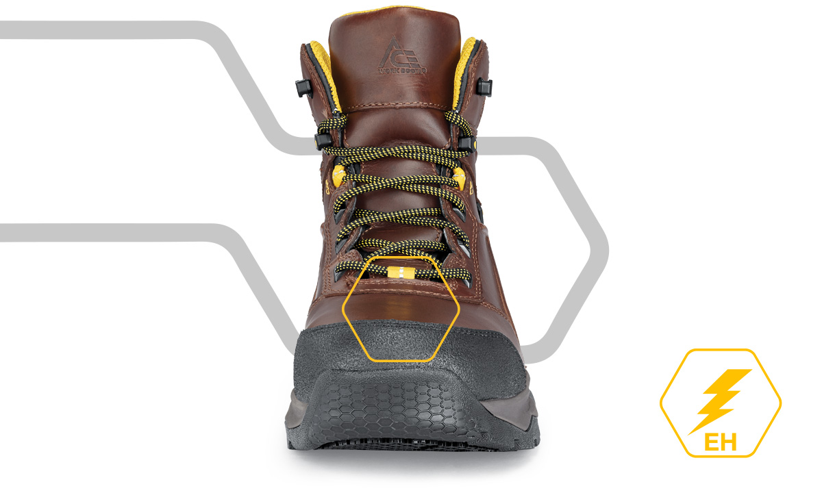 Things can get hot on the job. Our EH rated boots and shoes significantly impede the flow of electricity through the shoe and into the ground, reducing the likelihood of electrocution. EH rated styles can protect you from up to 600 volts in a dry setting.