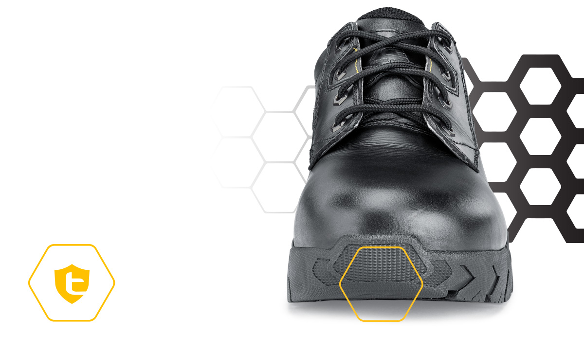 Sometimes big, squared off lugs at the front of your shoe can be a trip hazard, so we created TripGuard. The slight curve and tighter lug pattern make it easy for you to move from slippery surfaces to carpet and rugs and back again safely.