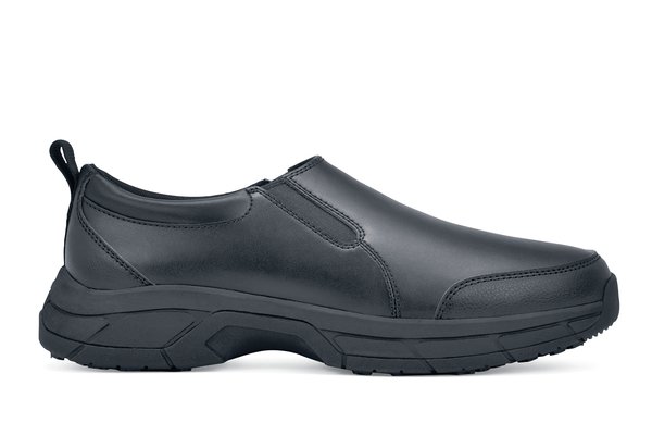 Walker: Casual Leather No-Slip Black Laceless Work Shoes | Shoes For Crews