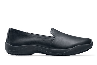 black slip on leather shoes womens